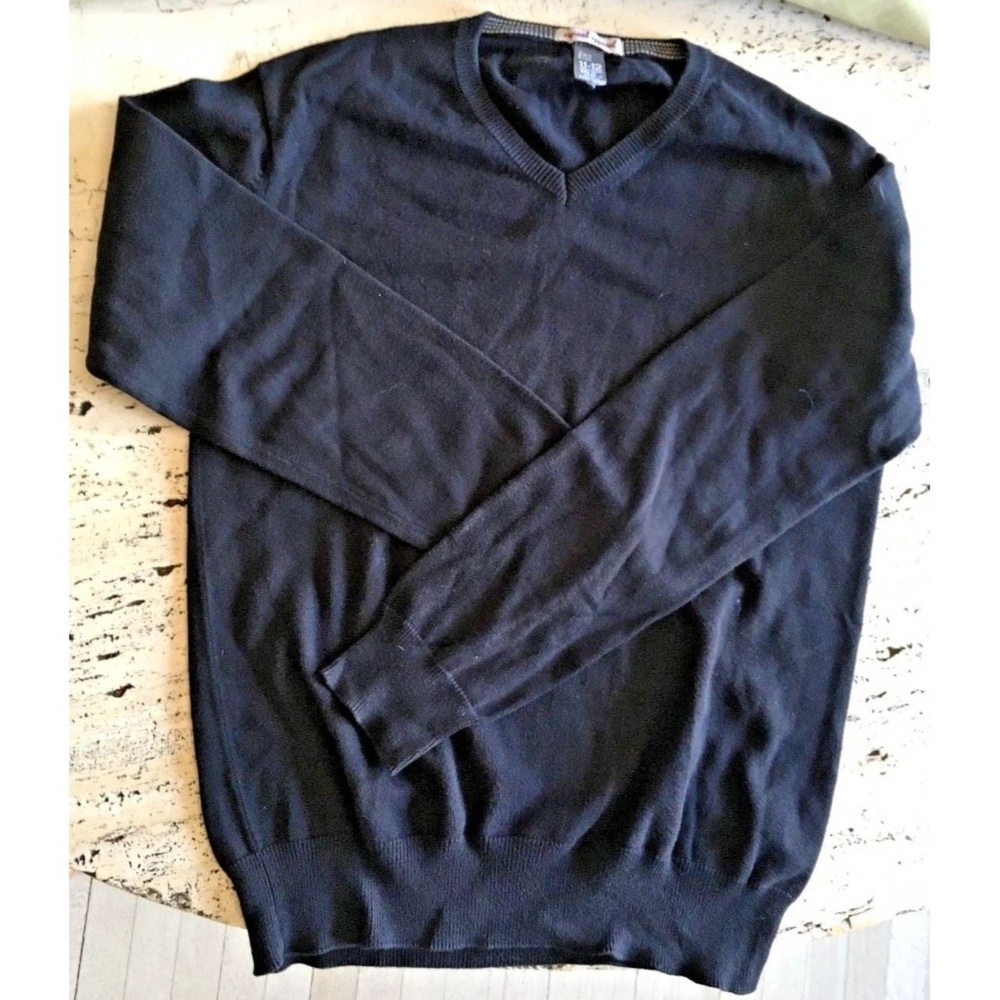 Zara Kid V-Neck Black Cotton Unisex Sweater